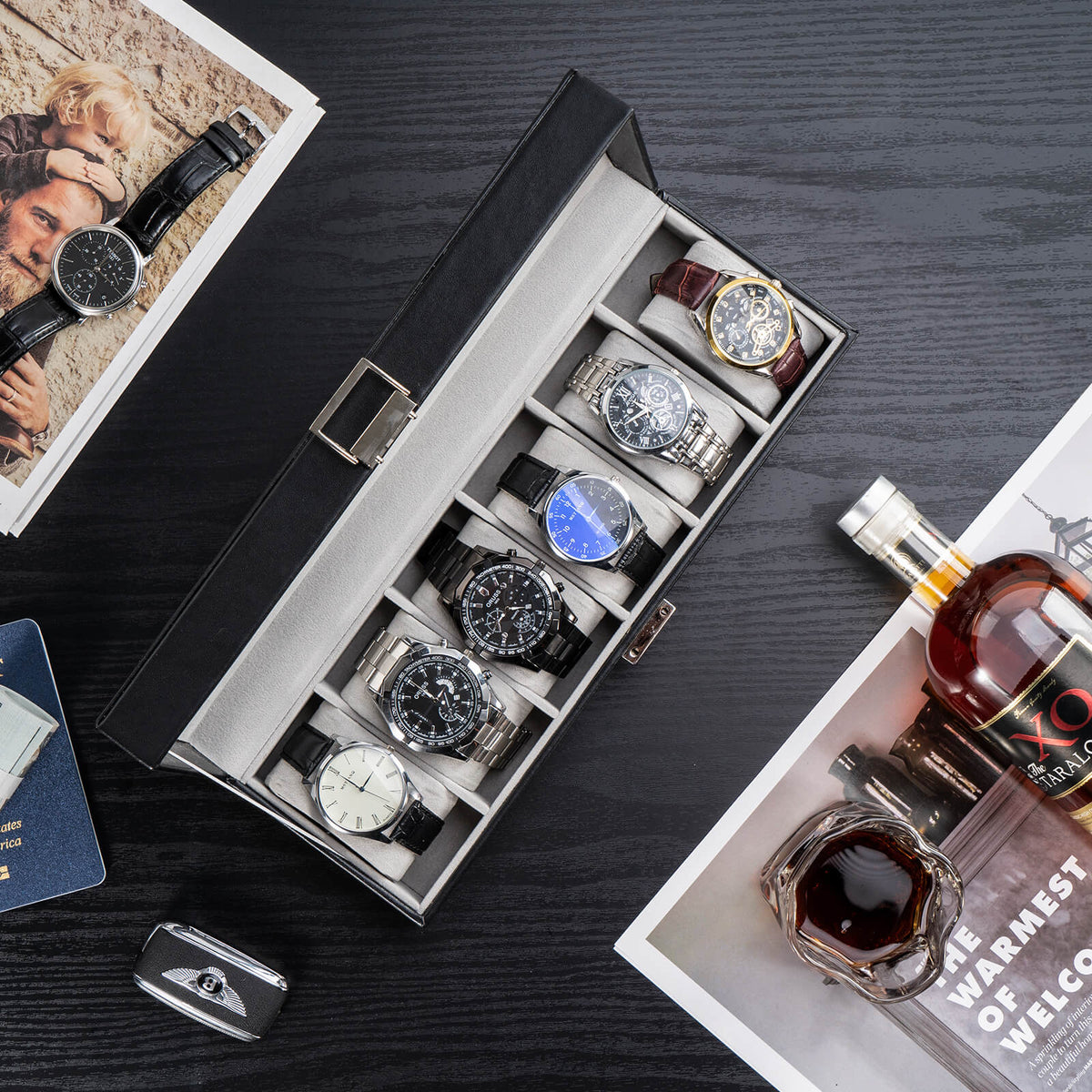Watch Box with Glass Lid, 3-18 Slots PU Leather Watch Storage Organizer & Display Case | ProCase